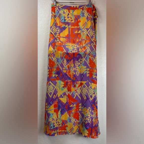 Show Me Your Mumu Wrap Maxi Skirt Boho M Orange Purple $148 1106 - Picture 5 of 7